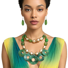 Load image into Gallery viewer, Statement Green and Gold Cosmic layered Necklace
