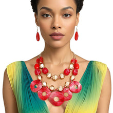 Load image into Gallery viewer, Statement Red and Gold Cosmic layered Necklace
