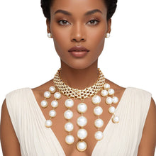 Load image into Gallery viewer, Choker Modernist Gold Woven Chain Pearl Drop Set
