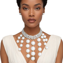 Load image into Gallery viewer, Choker Modernist Silver Woven Chain Pearl Drop Set
