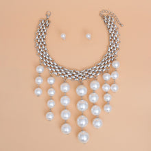 Load image into Gallery viewer, Choker Modernist Silver Woven Chain Pearl Drop Set
