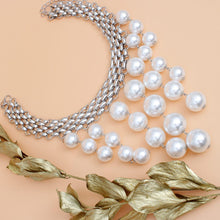 Load image into Gallery viewer, Choker Modernist Silver Woven Chain Pearl Drop Set
