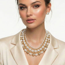 Load image into Gallery viewer, Mixed Media Cream Pearl Gold Chain Layer Necklace
