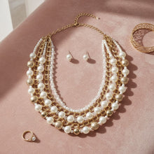 Load image into Gallery viewer, Mixed Media Cream Pearl Gold Chain Layer Necklace
