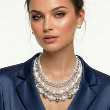 Load image into Gallery viewer, Mixed Media White Pearl Silver Chain Necklace
