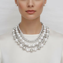 Load image into Gallery viewer, Mixed Media White Pearl Silver Chain Necklace
