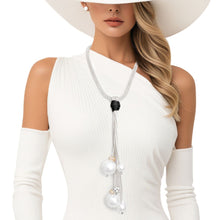 Load image into Gallery viewer, Tassel Long White Pearl Rhinestone Silver Necklace
