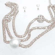 Load image into Gallery viewer, Layered Silver Mesh Snake Chain Ball Pearl Set
