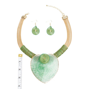 Collar Green Large Resin Agate Slice Pendant Set