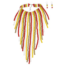 Load image into Gallery viewer, Bib Long Multi Wood Bead Fringe Global Necklace
