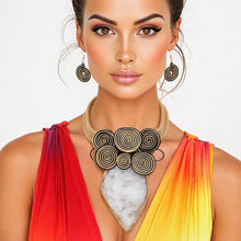 Load image into Gallery viewer, Pendant White Resin Leaf Gold Wire Tribal Necklace
