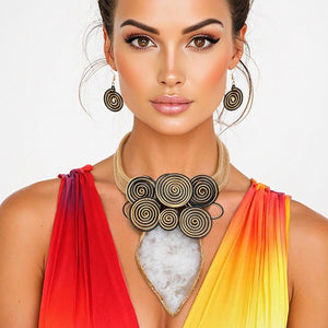 Pendant White Resin Leaf Gold Wire Tribal Necklace