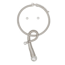 Load image into Gallery viewer, Pendant Handmade Coiled Silver Pearl Loop Necklace
