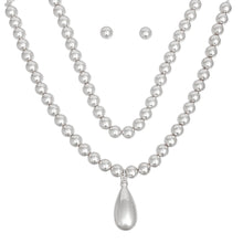 Load image into Gallery viewer, Beaded Silver Teardrop Pendant Double Necklace Set
