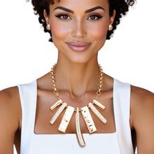 Load image into Gallery viewer, Bib Gold Sculptural Silhouette Glam Bar Necklace
