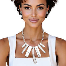 Load image into Gallery viewer, Bib Silver Sculptural Silhouette Glam Bar Necklace
