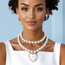 Load image into Gallery viewer, Beaded Silver Heart Pendant Double Necklace Set

