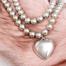 Load image into Gallery viewer, Beaded Silver Heart Pendant Double Necklace Set
