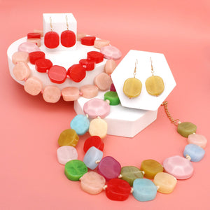Bead Pink Marbled Geometric Chunky Necklace