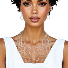 Load image into Gallery viewer, Chain Multi Row Multi Circle Silver Bib Necklace
