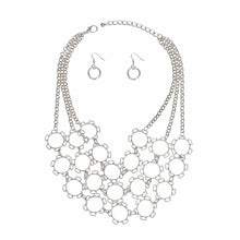 Load image into Gallery viewer, Chain Multi Row Multi Circle Silver Bib Necklace
