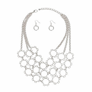 Chain Multi Row Multi Circle Silver Bib Necklace