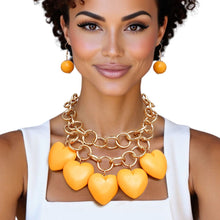 Load image into Gallery viewer, Bib Chunky Orange Wooden Heart Bead Necklace
