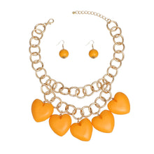 Load image into Gallery viewer, Bib Chunky Orange Wooden Heart Bead Necklace
