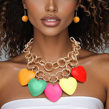 Load image into Gallery viewer, Bib Chunky Rainbow Wooden Heart Bead Necklace
