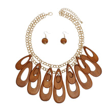 Load image into Gallery viewer, Bib Tribal Chic Brown Teardrop Wood Bead Necklace
