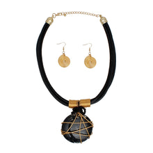 Load image into Gallery viewer, Pendant Black Leather Wire Wrapped Resin Necklace
