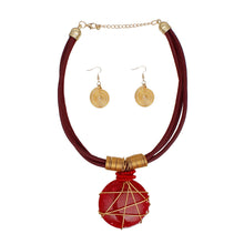 Load image into Gallery viewer, Pendant Red Leather Wire Wrapped Resin Necklace
