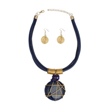 Load image into Gallery viewer, Pendant Blue Leather Wire Wrapped Resin Necklace
