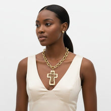 Load image into Gallery viewer, Chain Gold Double Oval Link Double Cross Necklace
