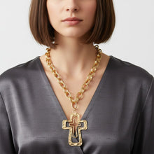 Load image into Gallery viewer, Chain Gold Double Oval Link Double Cross Necklace
