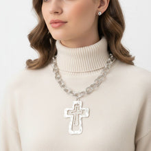 Load image into Gallery viewer, Chain Silver Double Oval Link Double Cross Necklace
