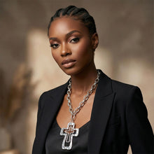 Load image into Gallery viewer, Chain Silver Double Oval Link Double Cross Necklace
