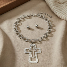 Load image into Gallery viewer, Chain Silver Double Oval Link Double Cross Necklace

