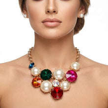 Load image into Gallery viewer, Bib Chunky Multi Crystal Pearl Evening Necklace
