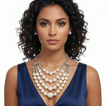 Load image into Gallery viewer, White Pearl and Silver Bead Layered Bib Necklace
