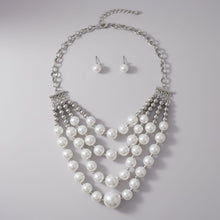 Load image into Gallery viewer, White Pearl and Silver Bead Layered Bib Necklace

