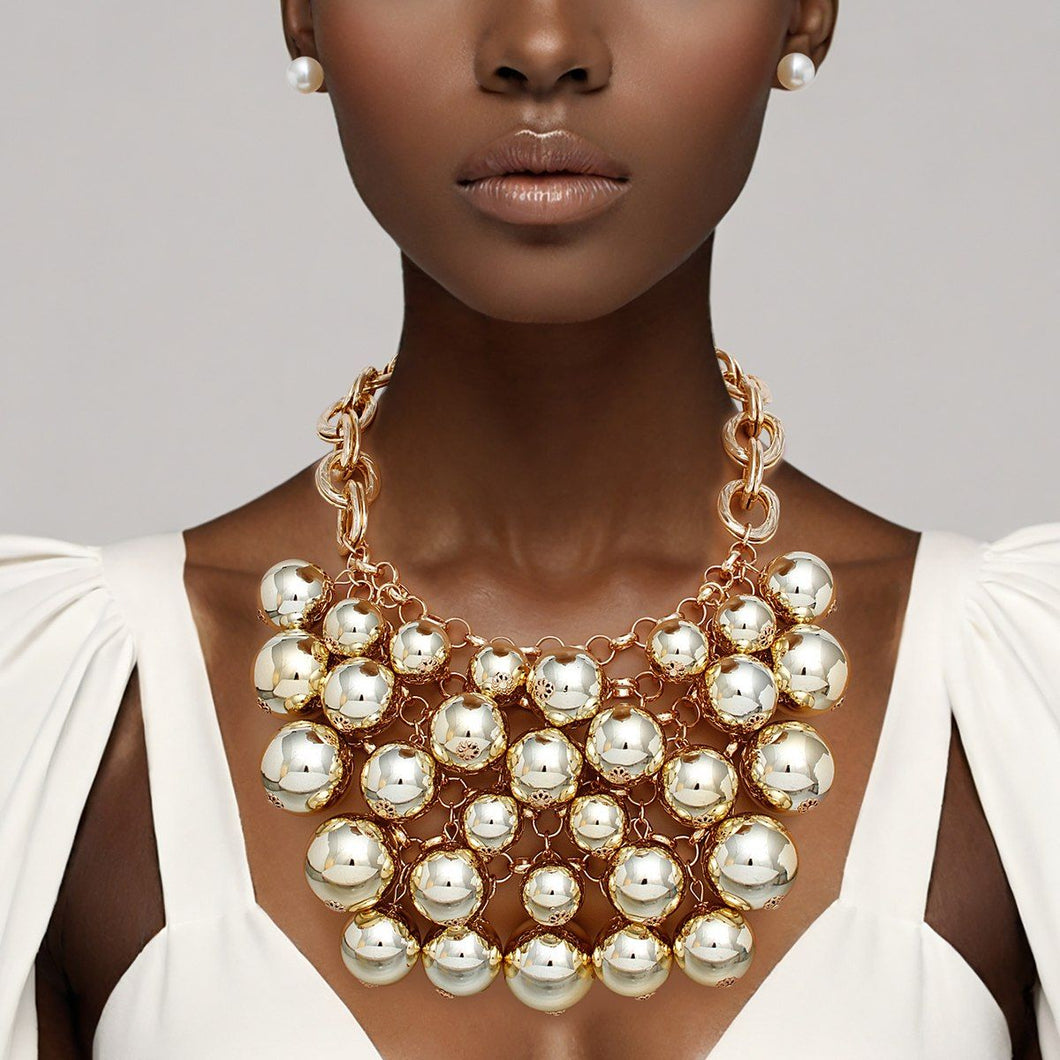 Bib Opulent Ball Bead Gold Chainmaille Necklace