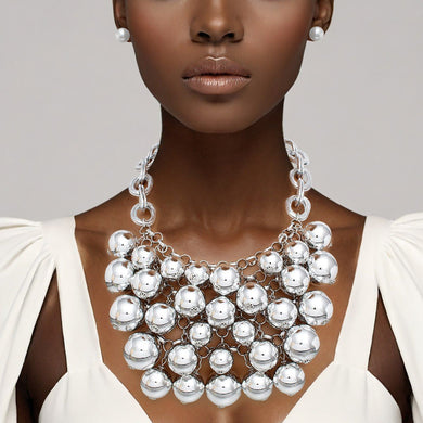 Bib Opulent Ball Bead Silver Chainmaille Necklace