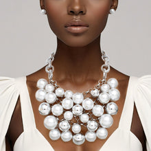 Load image into Gallery viewer, Bib Opulent White Pearl Silver Chainmaille Necklace
