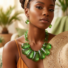 Load image into Gallery viewer, Semi Transparent Green Bead Link Collar Necklace
