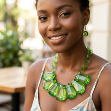 Load image into Gallery viewer, Semi Transparent Green Bead Link Collar Necklace
