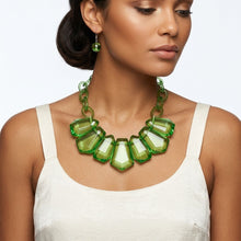 Load image into Gallery viewer, Semi Transparent Green Bead Link Collar Necklace
