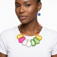 Load image into Gallery viewer, Semi Transparent Color Bead Link Collar Necklace
