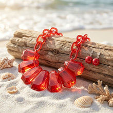 Load image into Gallery viewer, Semi Transparent Red Bead Link Collar Necklace
