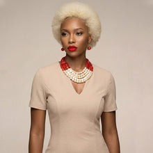 Load image into Gallery viewer, Beaded Marbed Red and Creamy Shine Layer Necklace
